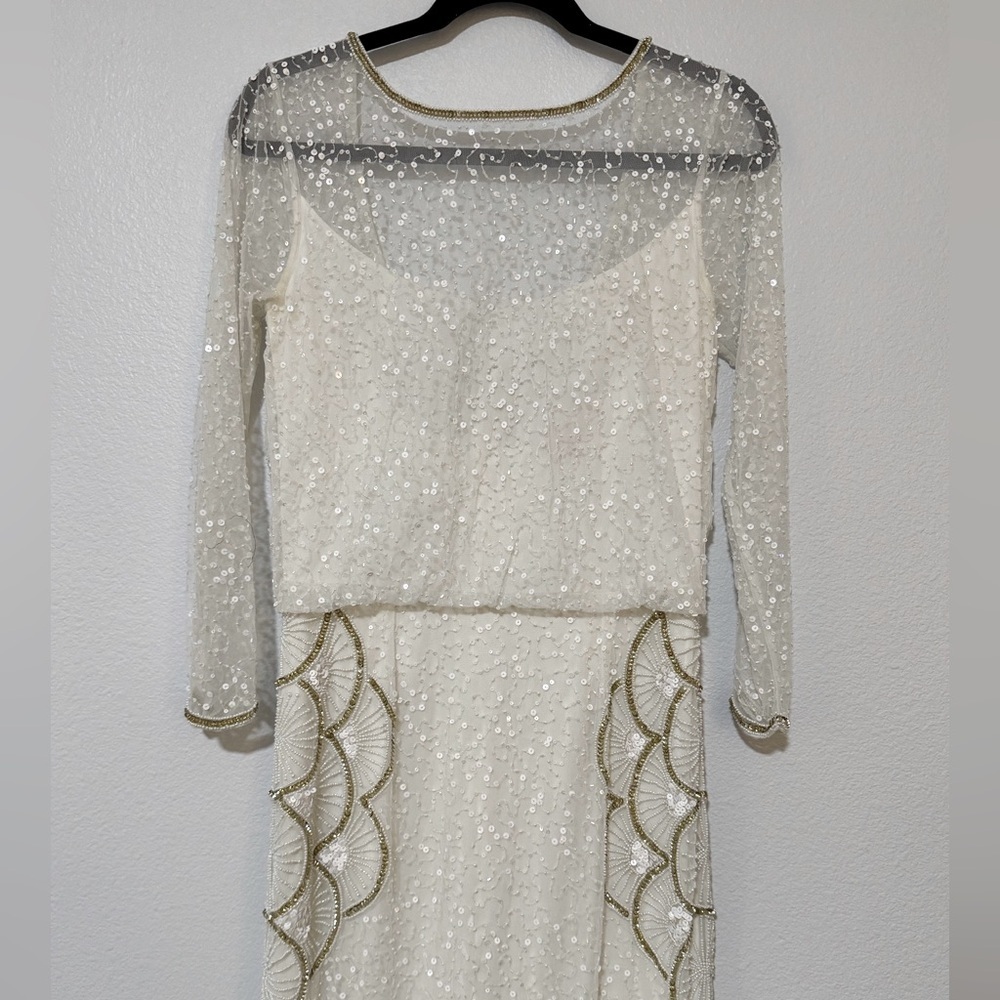 ⭐️Gatsby Lady Roaring 20s Sequin Wedding Dress - Ivory/Gold/ Size 6 - EUC - Picture 5 of 6
